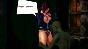 Cute girl hentai having sex with a green goblin man in hot animated manga video with gameplay 3d hentai